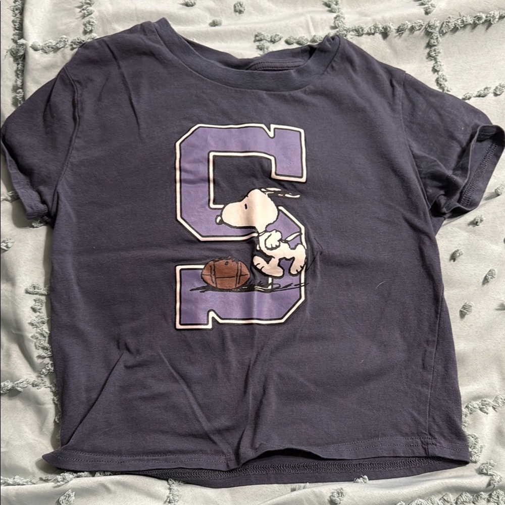 Peanuts Blue and Purple Short Sleeve Tee with Cartoon Design